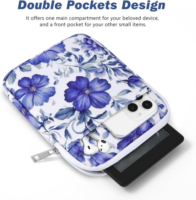 Dadanism 6-7 Inch Universal Padded Sleeve for 7" Colorsoft Signature Edition eReader 2024 and 6" eReader Book, Protective Sleeve Pouch Bag Carrying Case for Kobo E-Reader, Blue Flower - Image 4